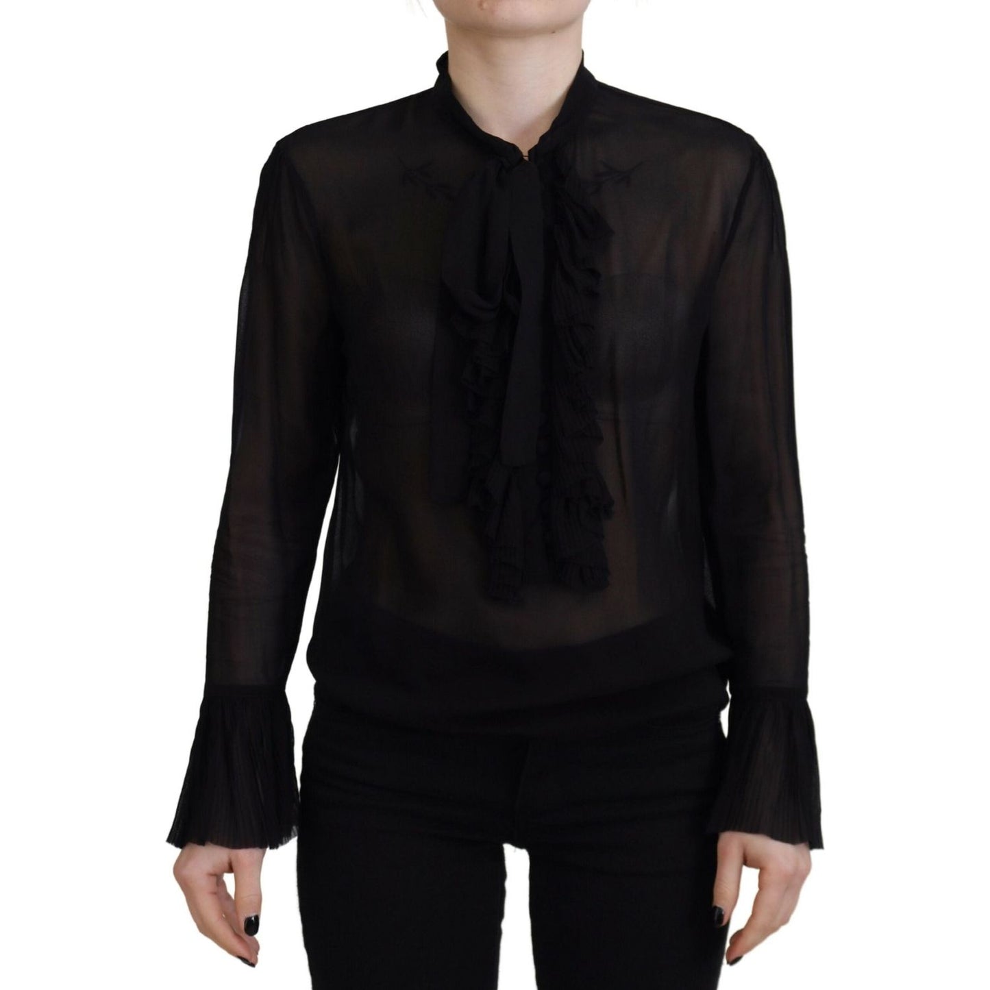 Dsquared² Black Viscose Long Sleeves See Through Blouse Top Dsquared² Black