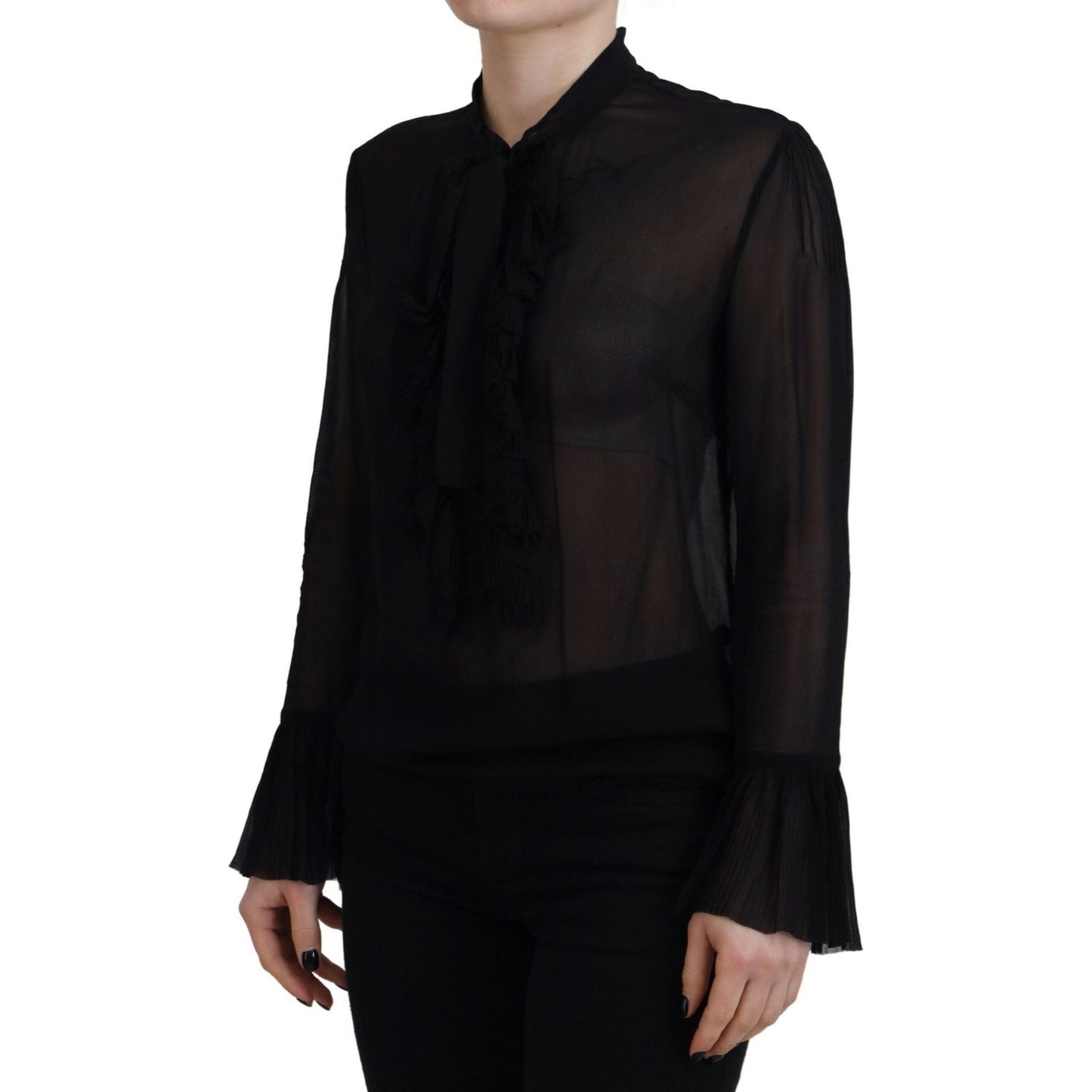 Dsquared² Black Viscose Long Sleeves See Through Blouse Top Dsquared² Black