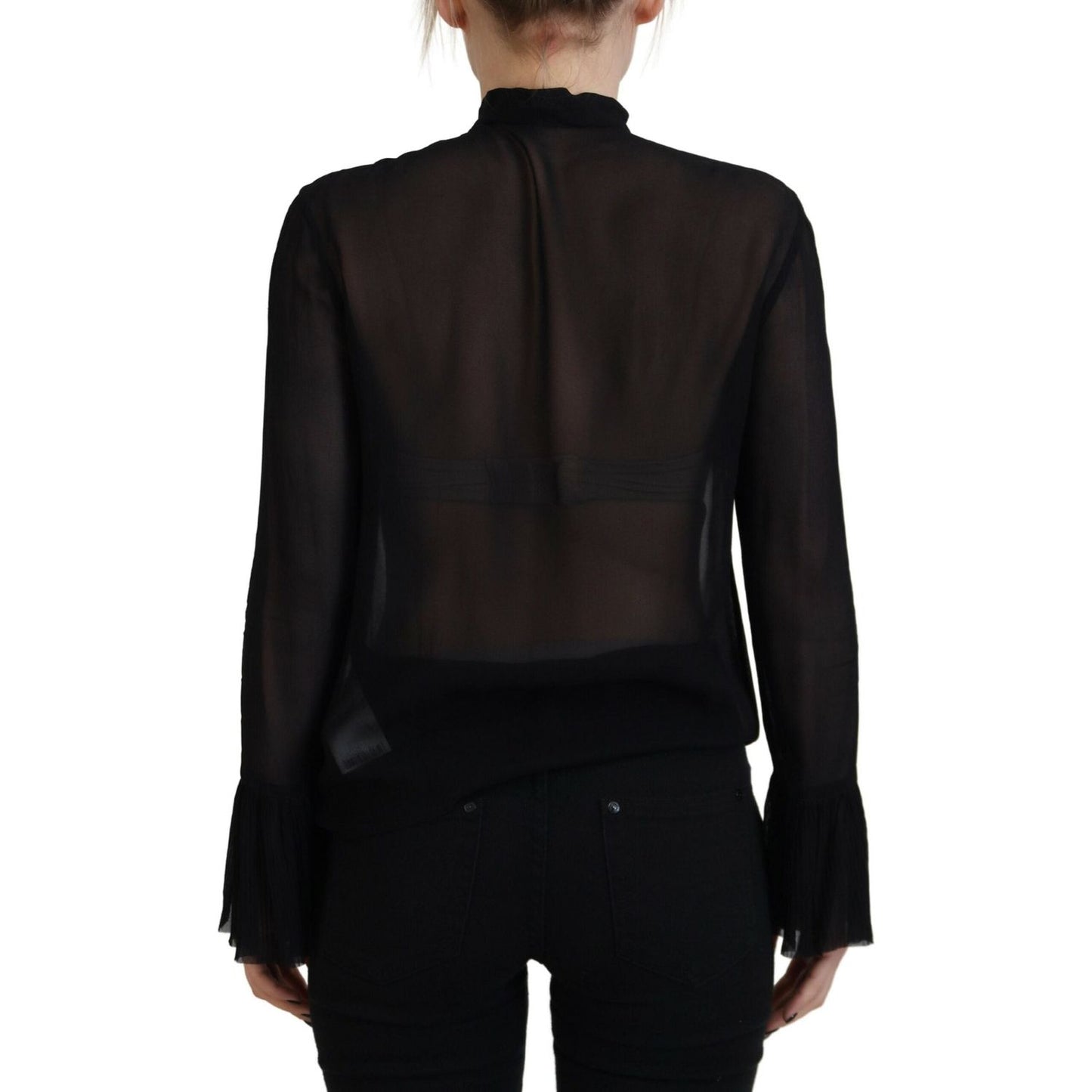 Dsquared² Black Viscose Long Sleeves See Through Blouse Top Dsquared² Black