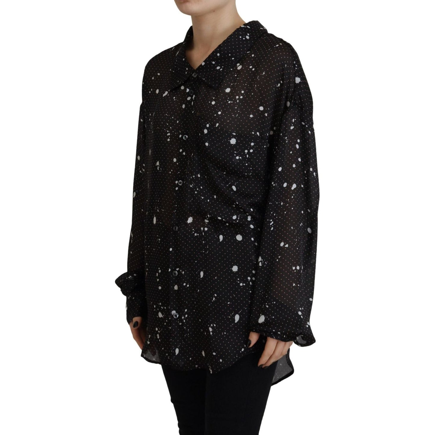 Dsquared² Black Polka Dots Collared Button Down Blouse Top Dsquared² Black