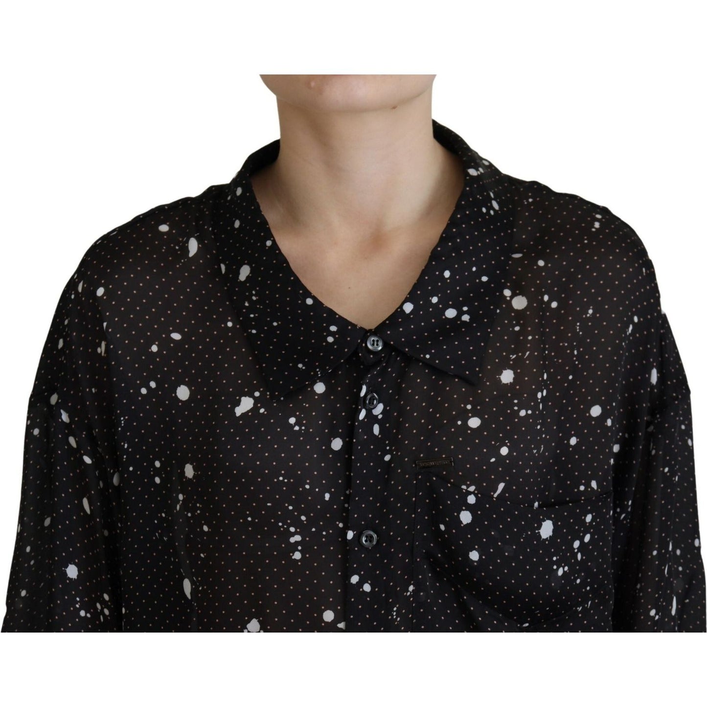 Dsquared² Black Polka Dots Collared Button Down Blouse Top Dsquared² Black