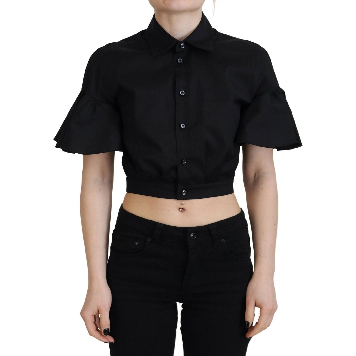 Dsquared² Black Collared Button Down Short Sleeve Cropped Top Dsquared² Rosy Brown