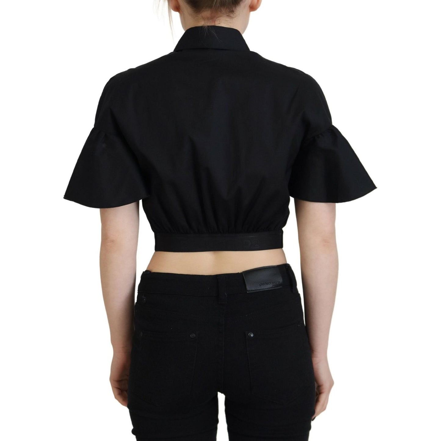 Dsquared² Black Collared Button Down Short Sleeve Cropped Top Dsquared² Tan