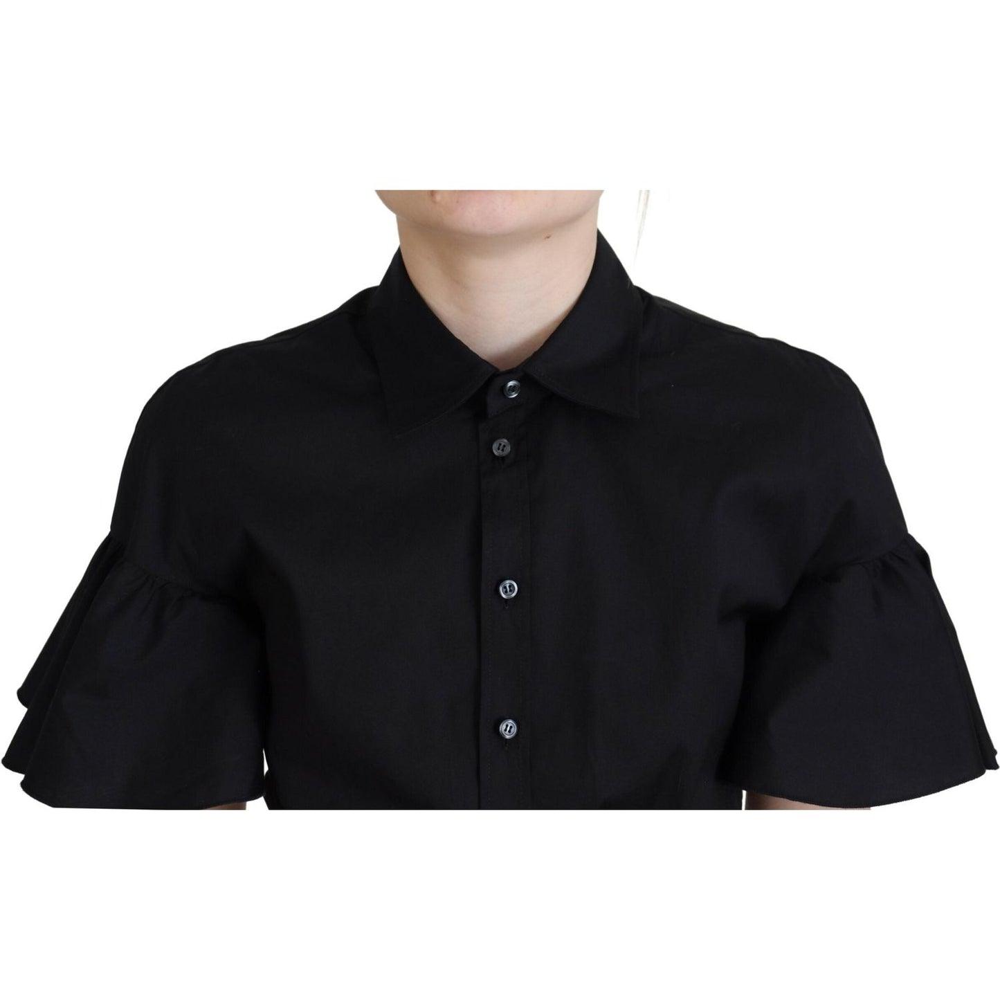 Dsquared² Black Collared Button Down Short Sleeve Cropped Top Dsquared² Black