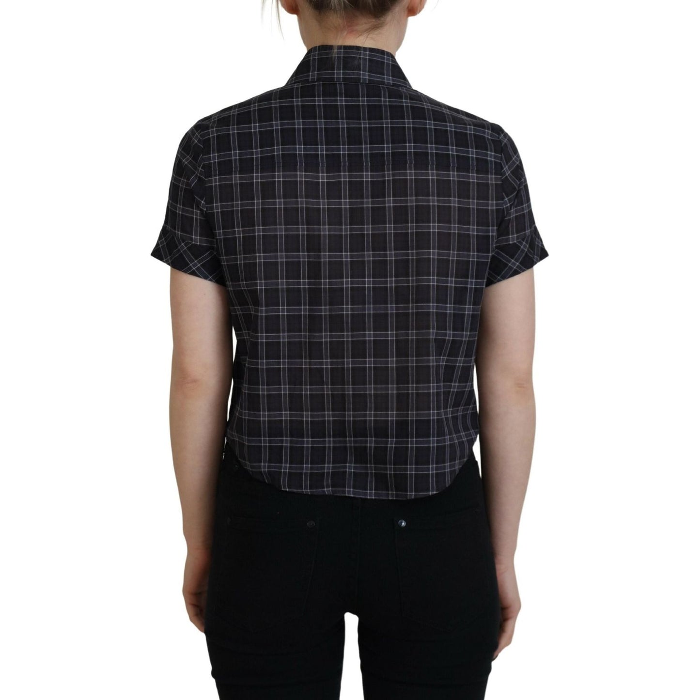 Dsquared² Black Checkered Collared Button Short Sleeves Top Dsquared² Black