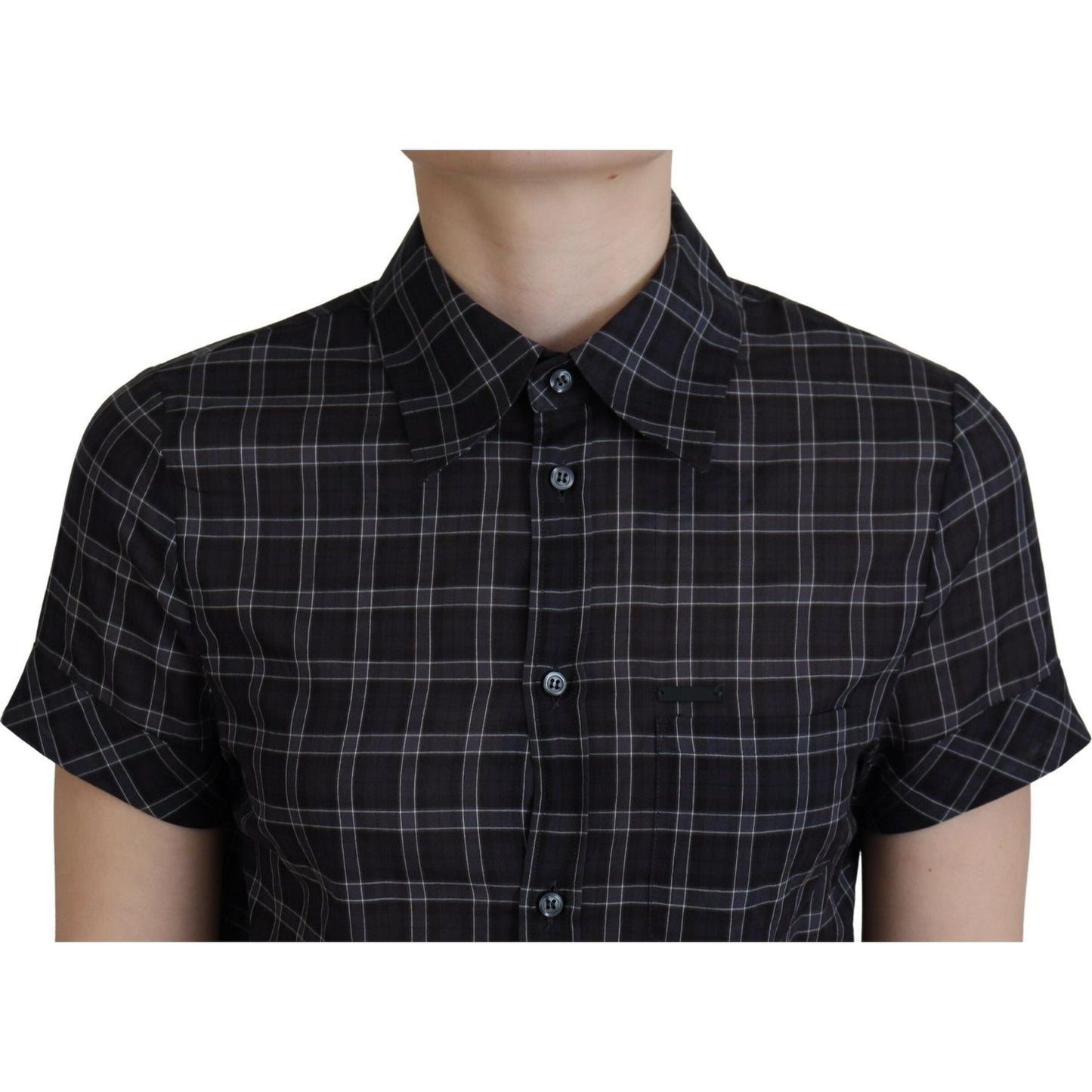 Dsquared² Black Checkered Collared Button Short Sleeves Top Dsquared² Black