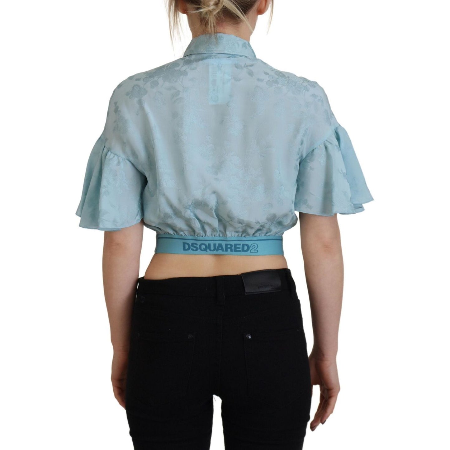 Dsquared² Blue Collared Button Down Short Sleeve Cropped Top Dsquared² Dark Gray