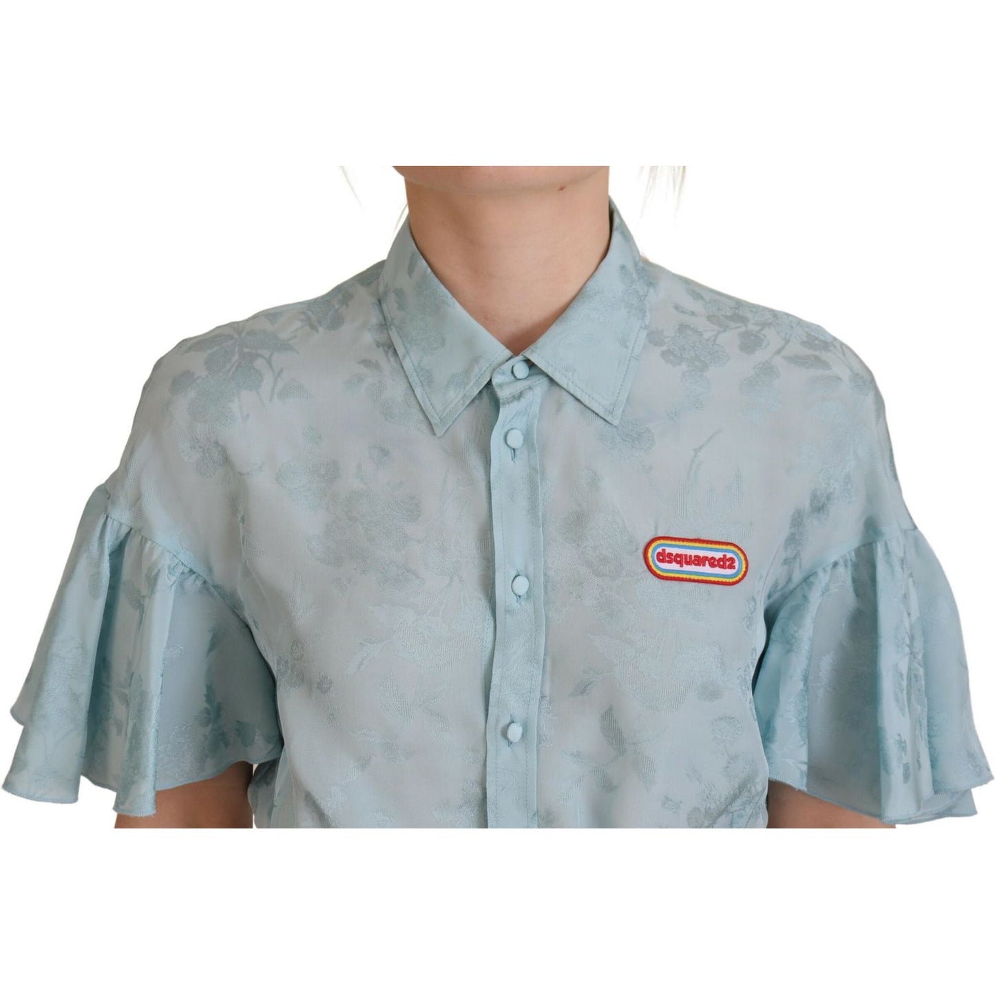 Dsquared² Blue Collared Button Down Short Sleeve Cropped Top Dsquared² Dark Gray