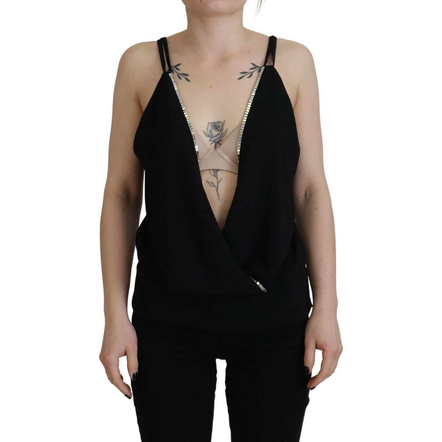 Dsquared² Black Embellished Deep V-neck Sleeveless Tank Top Dsquared² Rosy Brown