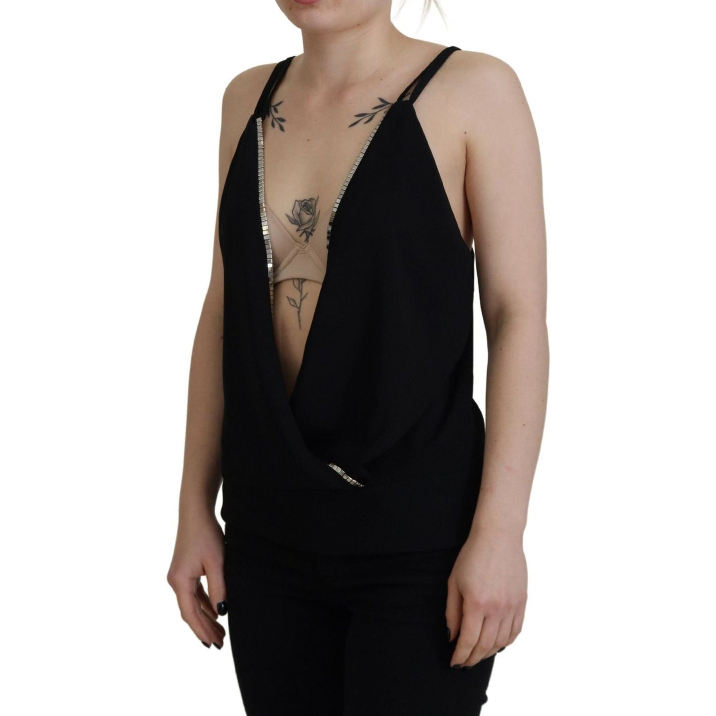 Dsquared² Black Embellished Deep V-neck Sleeveless Tank Top Dsquared² Rosy Brown