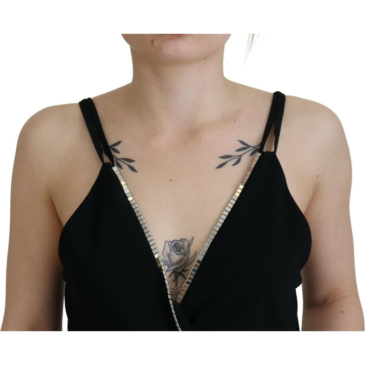 Dsquared² Black Embellished Deep V-neck Sleeveless Tank Top Dsquared² Rosy Brown