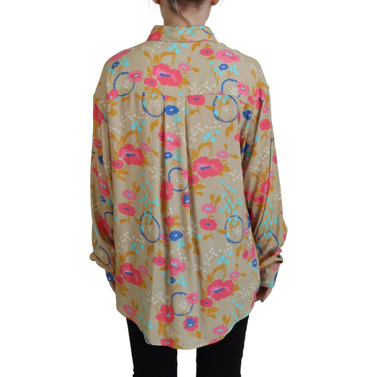Dsquared² Beige Floral Collared Button Down Long Sleeves Shirt Dsquared² Rosy Brown