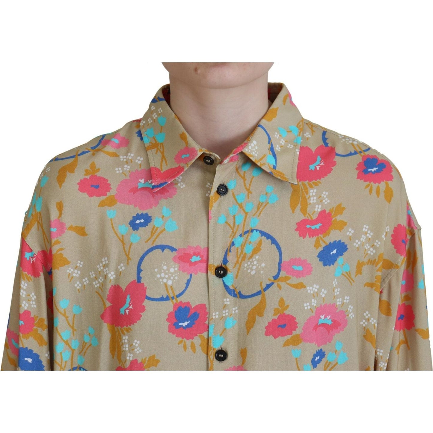 Dsquared² Beige Floral Collared Button Down Long Sleeves Shirt Dsquared² Rosy Brown