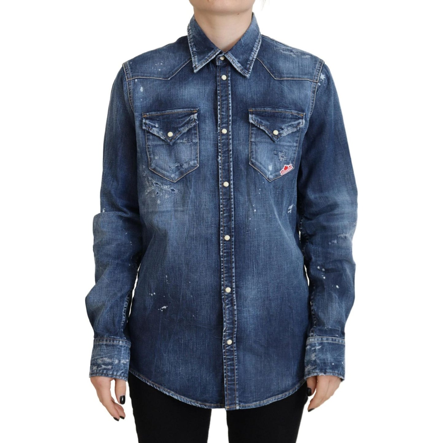 Dsquared² Blue Washed Cotton Button Down Collared Denim Shirt Dsquared² Dark Slate Gray