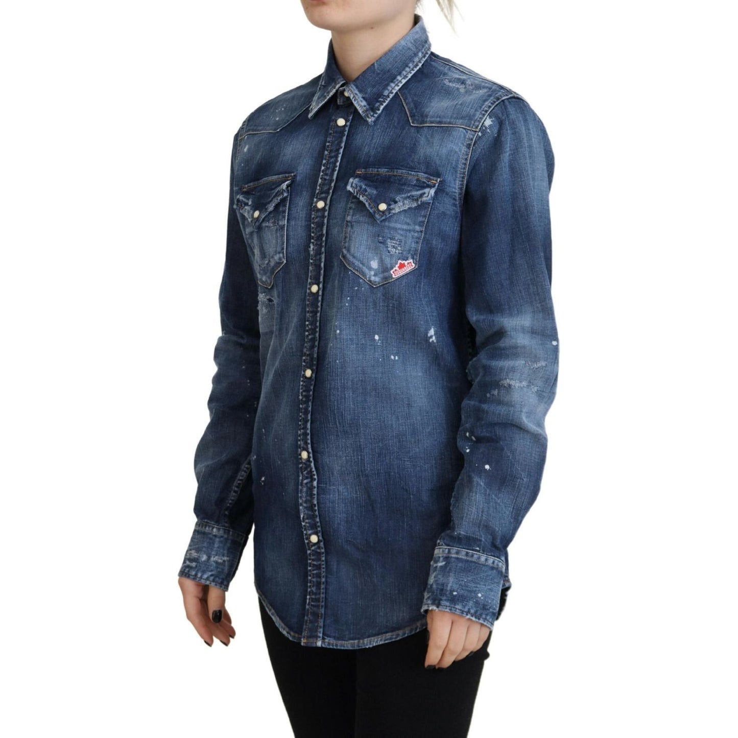 Dsquared² Blue Washed Cotton Button Down Collared Denim Shirt Dsquared² Dark Slate Gray