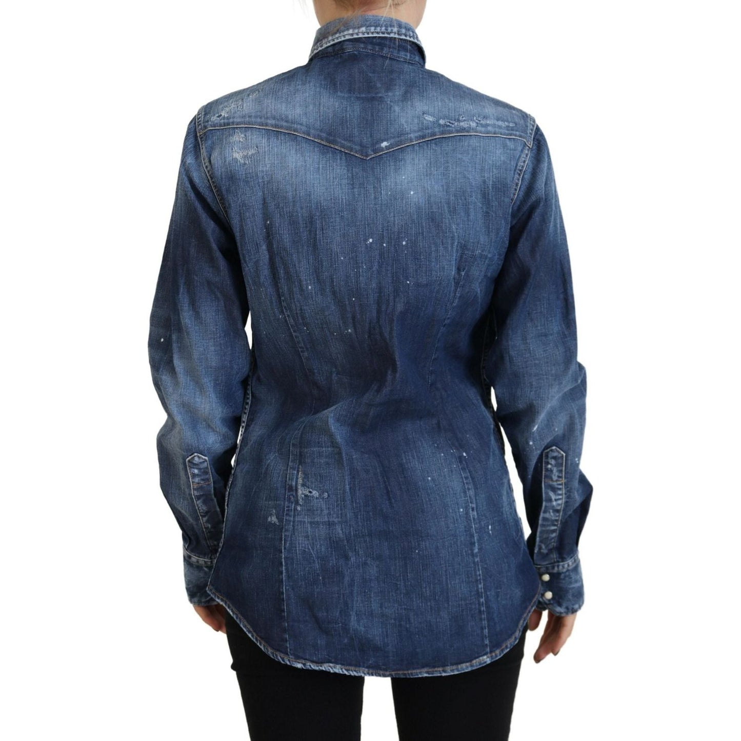 Dsquared² Blue Washed Cotton Button Down Collared Denim Shirt Dsquared² Dark Slate Gray