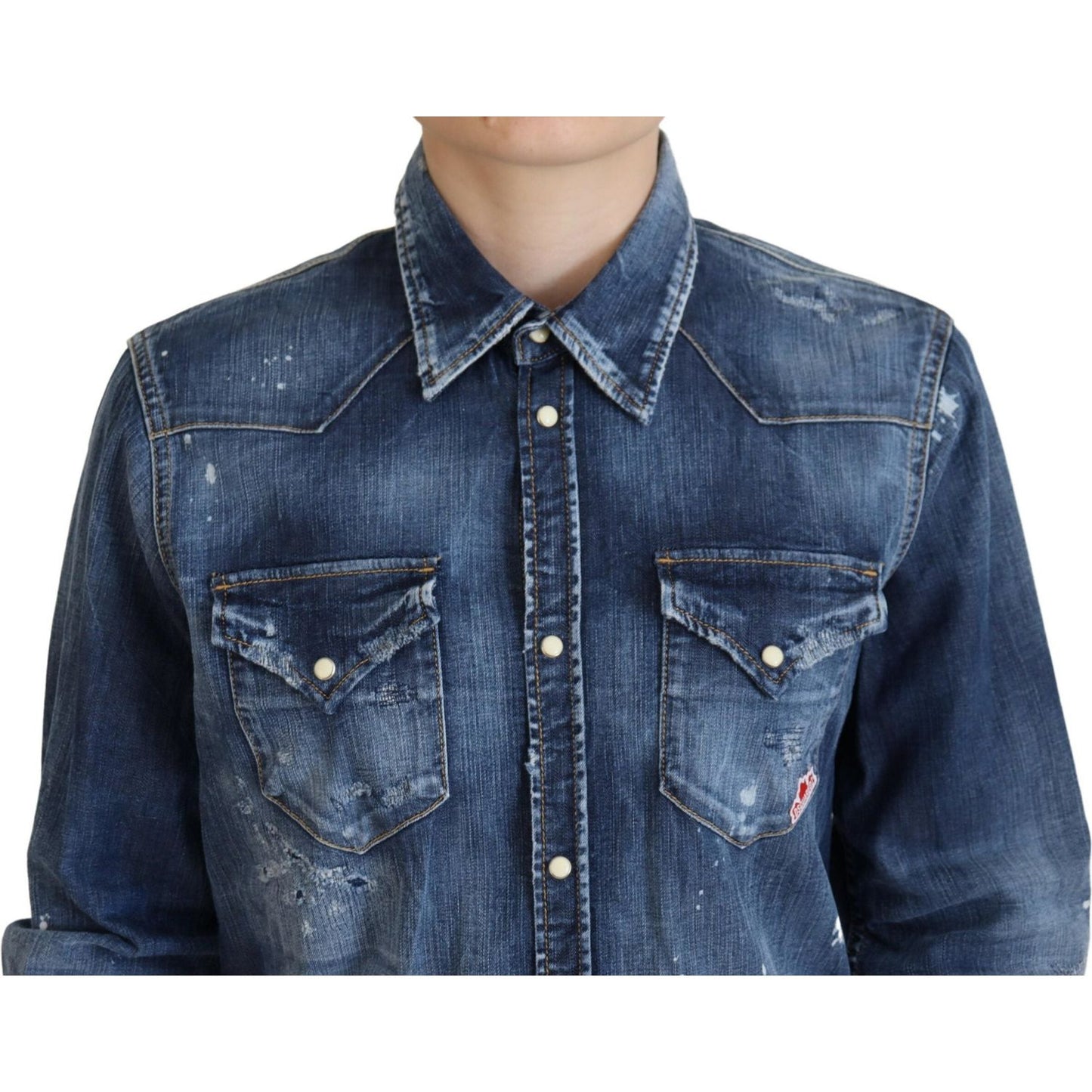 Dsquared² Blue Washed Cotton Button Down Collared Denim Shirt Dsquared² Dark Slate Gray