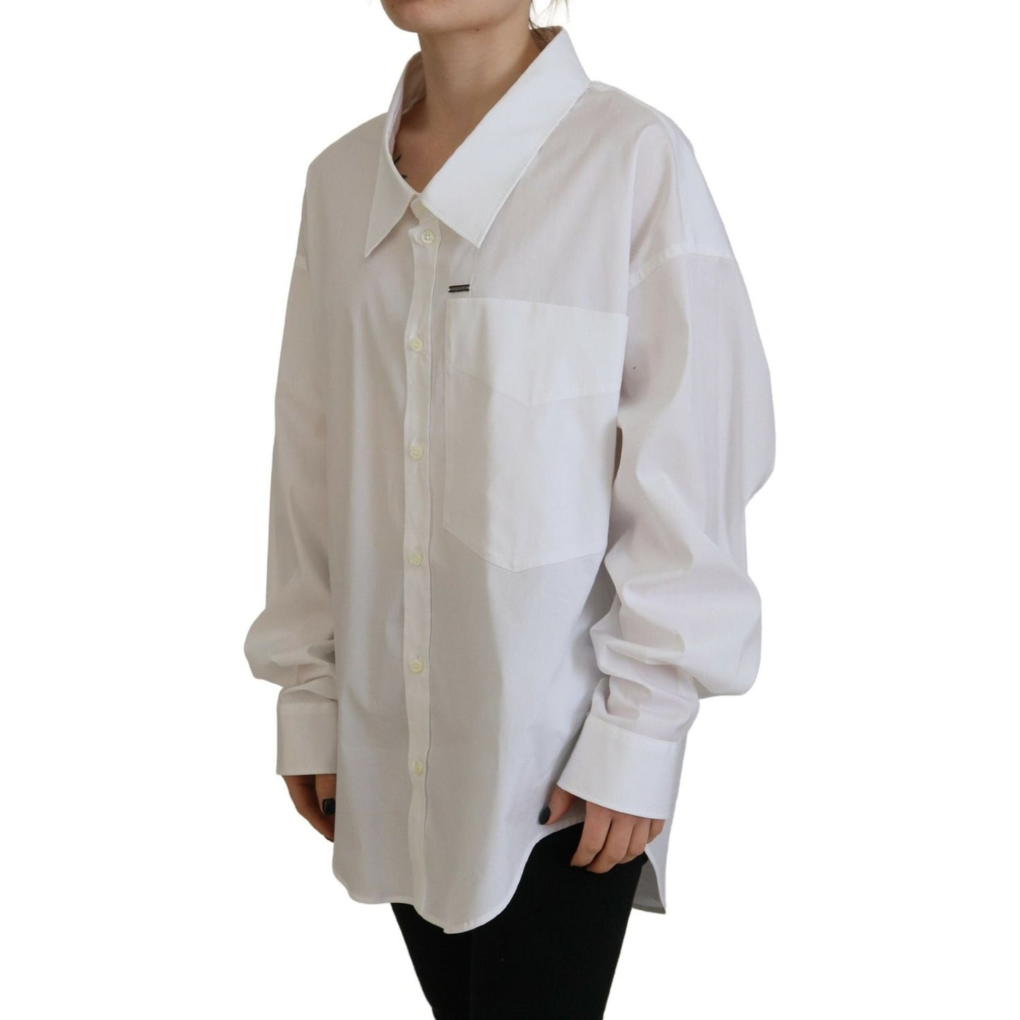 Dsquared² White Cotton Button Down Collared Dress Shirt Top Dsquared² Dark Gray