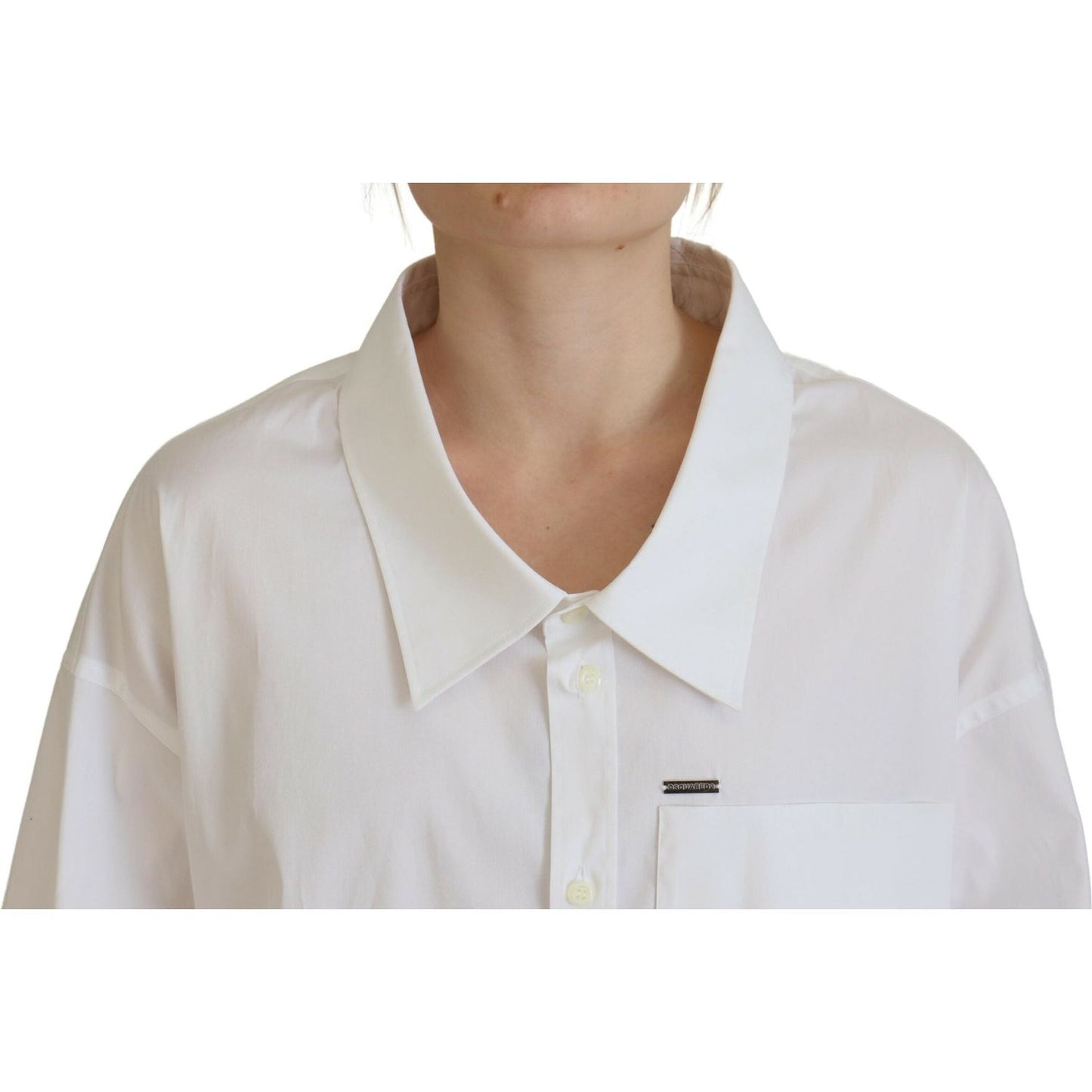 Dsquared² White Cotton Button Down Collared Dress Shirt Top Dsquared² Light Gray