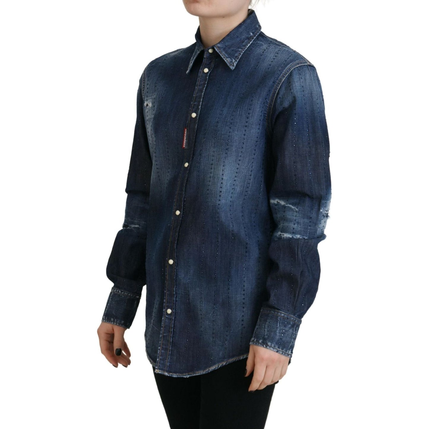 Dsquared² Blue Washed Cotton Button Down Collared Denim Top Dsquared² Dark Slate Gray