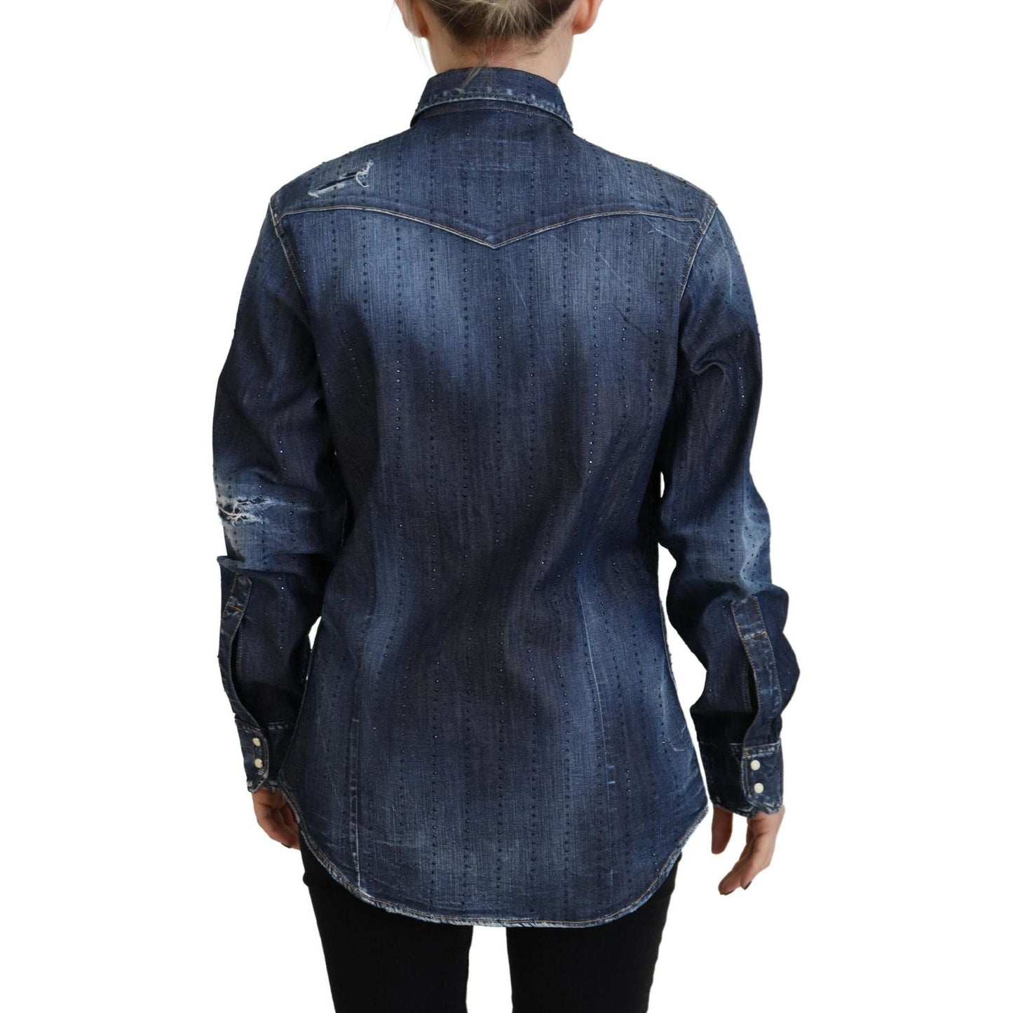 Dsquared² Blue Washed Cotton Button Down Collared Denim Top Dsquared² Dark Slate Gray