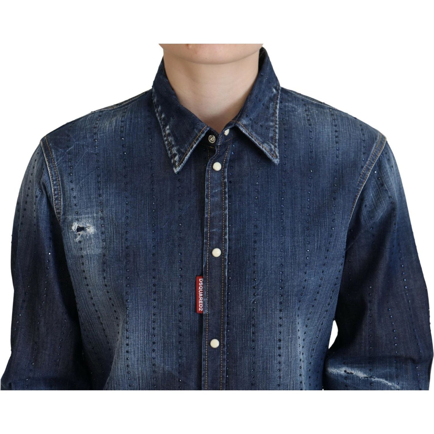 Dsquared² Blue Washed Cotton Button Down Collared Denim Top Dsquared² Dark Slate Gray