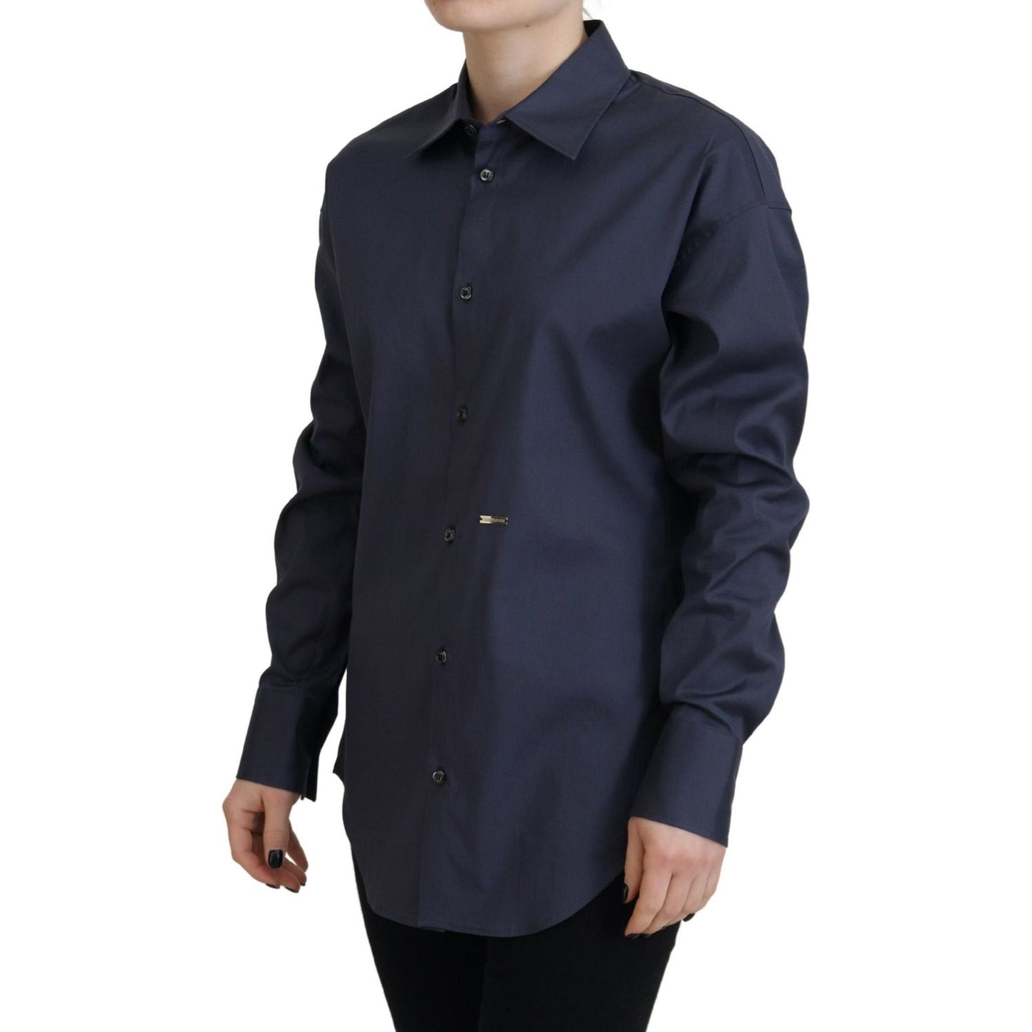 Dsquared² Navy Blue Cotton Button Down Collared Shirt Top Dsquared² Dark Slate Gray