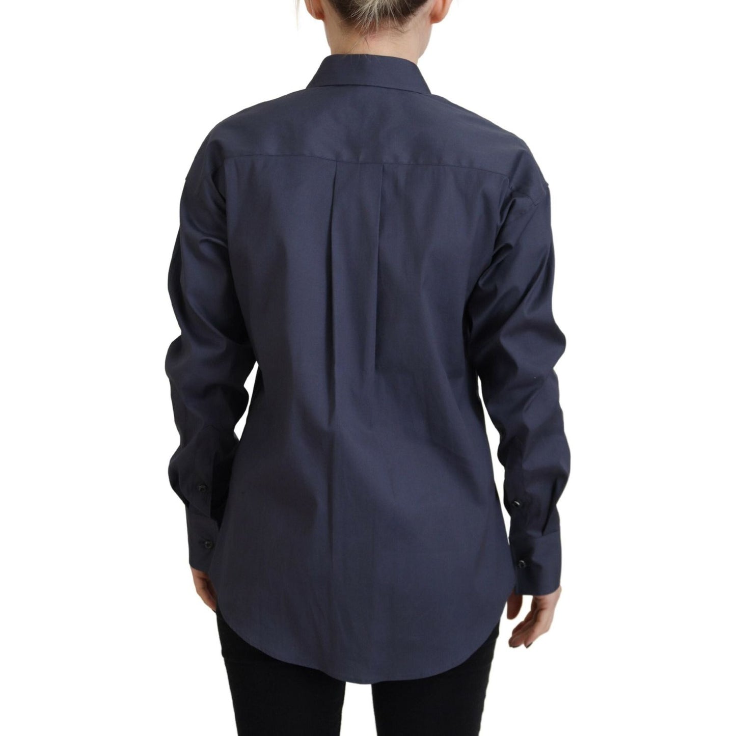 Dsquared² Navy Blue Cotton Button Down Collared Shirt Top Dsquared² Dark Slate Gray