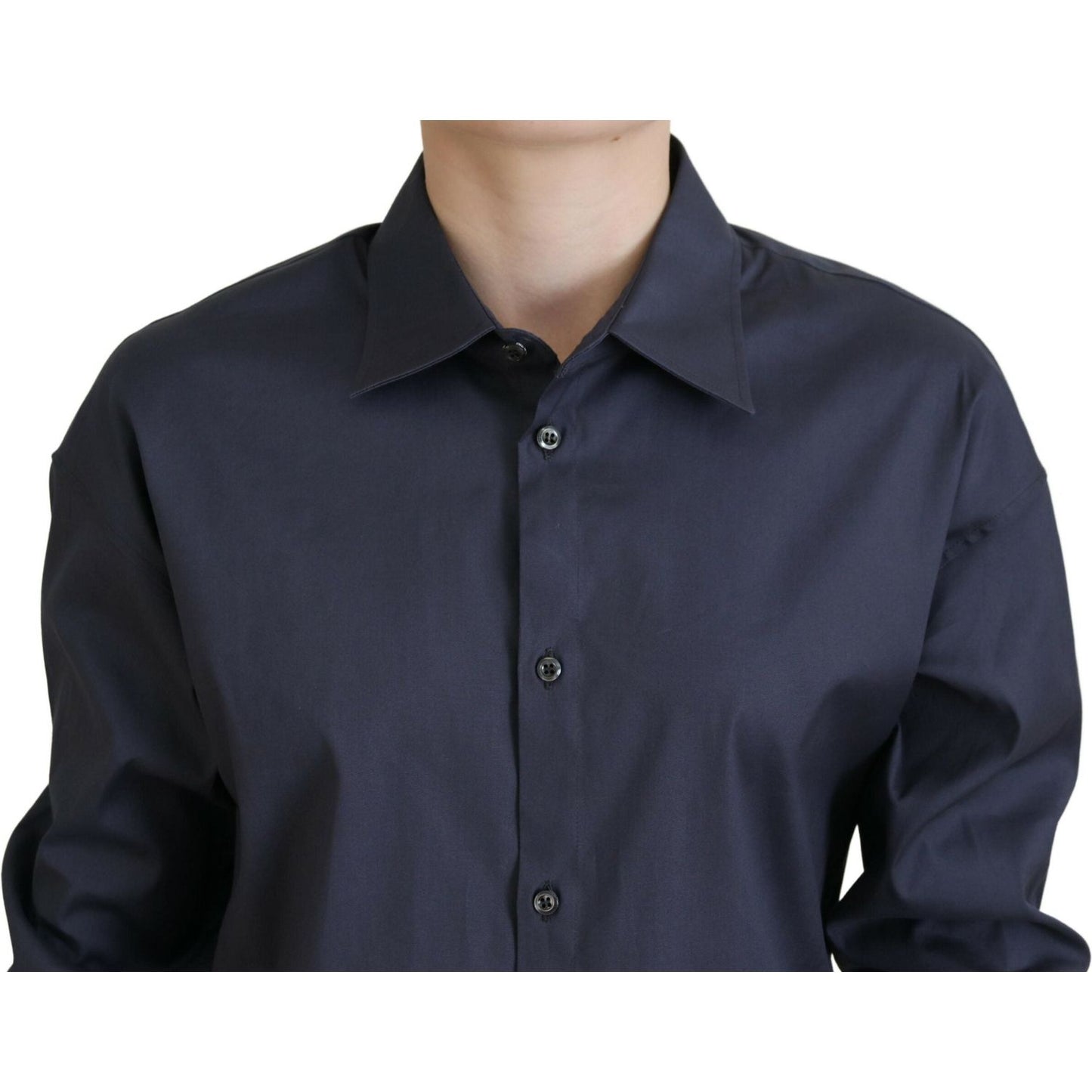 Dsquared² Navy Blue Cotton Button Down Collared Shirt Top Dsquared² Dark Slate Gray