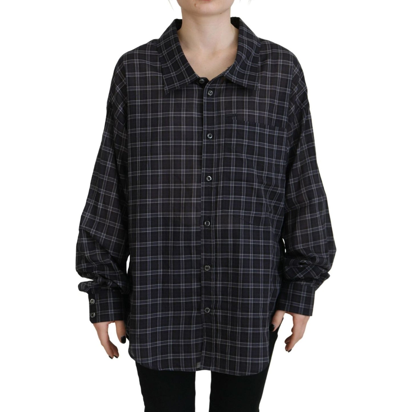 Dsquared² Black Checkered Collared Button Long Sleeves Shirt Dsquared² Black