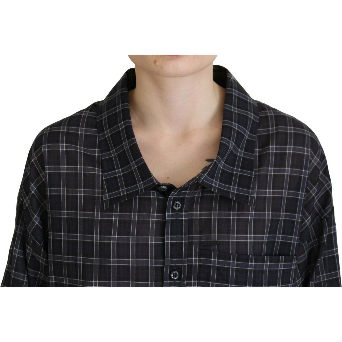 Dsquared² Black Checkered Collared Button Long Sleeves Shirt Dsquared² Dark Slate Gray
