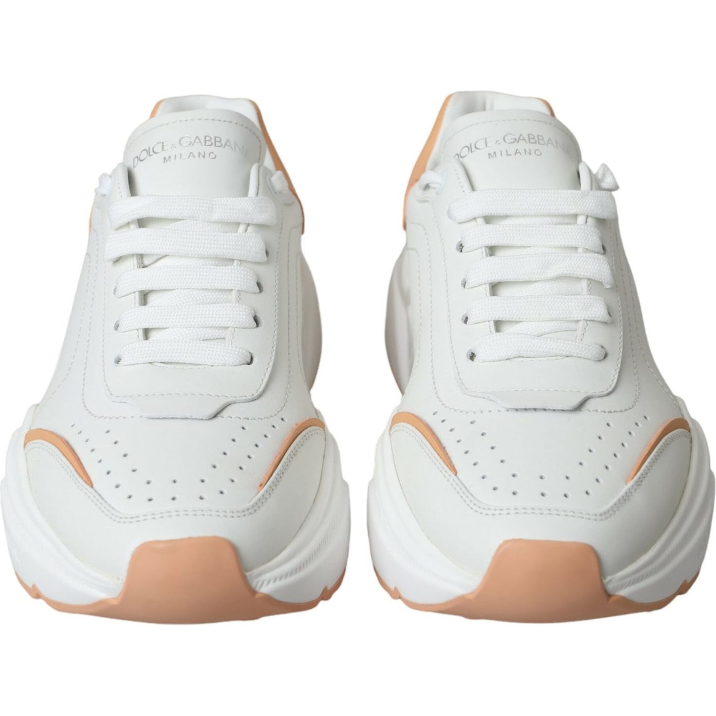 Dolce & Gabbana White Peach DAYMASTER Leather Sneakers Shoes Dolce & Gabbana Light Gray