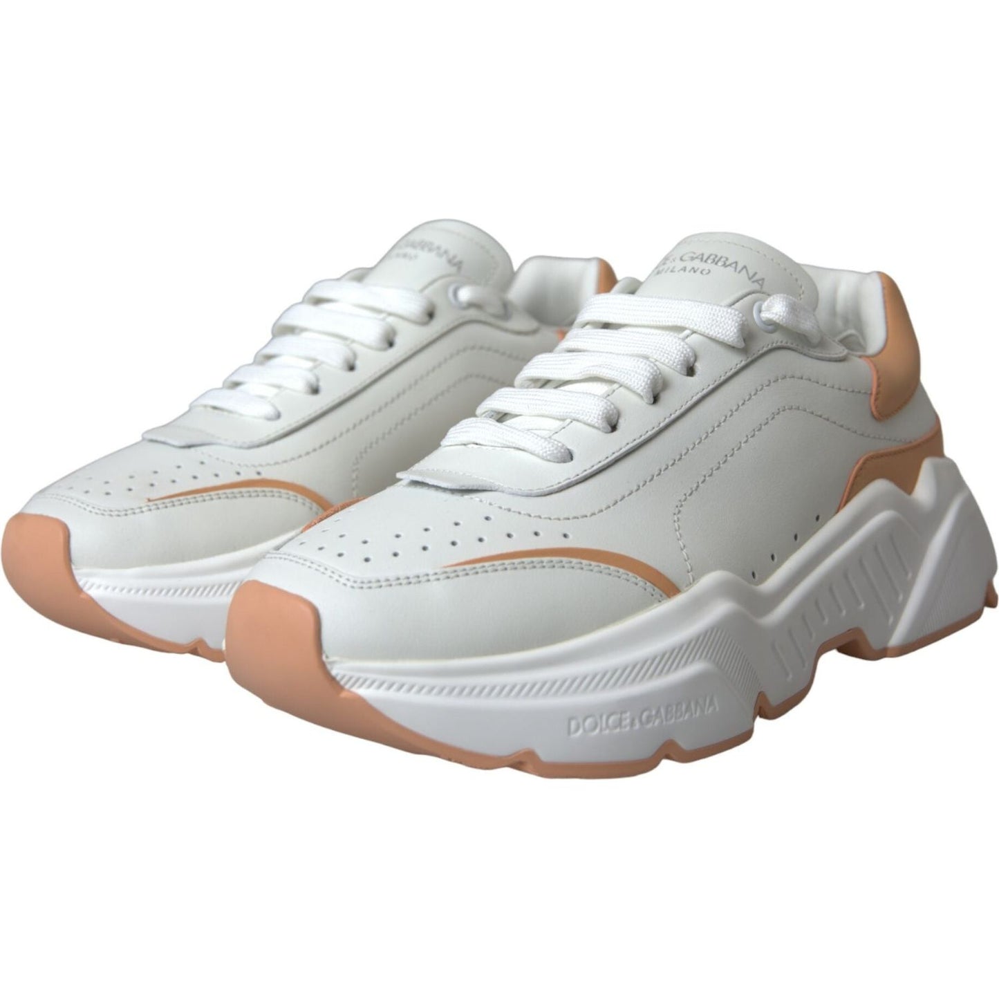 Dolce & Gabbana White Peach DAYMASTER Leather Sneakers Shoes Dolce & Gabbana Gray