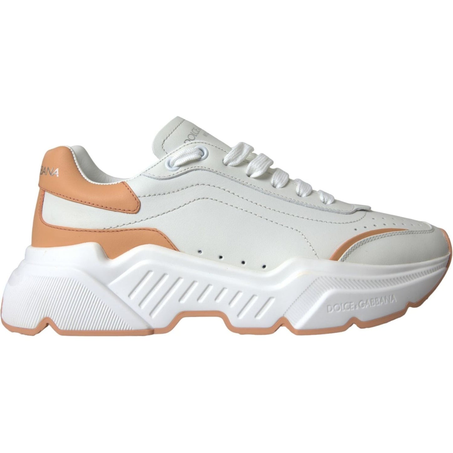 Dolce & Gabbana White Peach DAYMASTER Leather Sneakers Shoes Dolce & Gabbana Light Gray