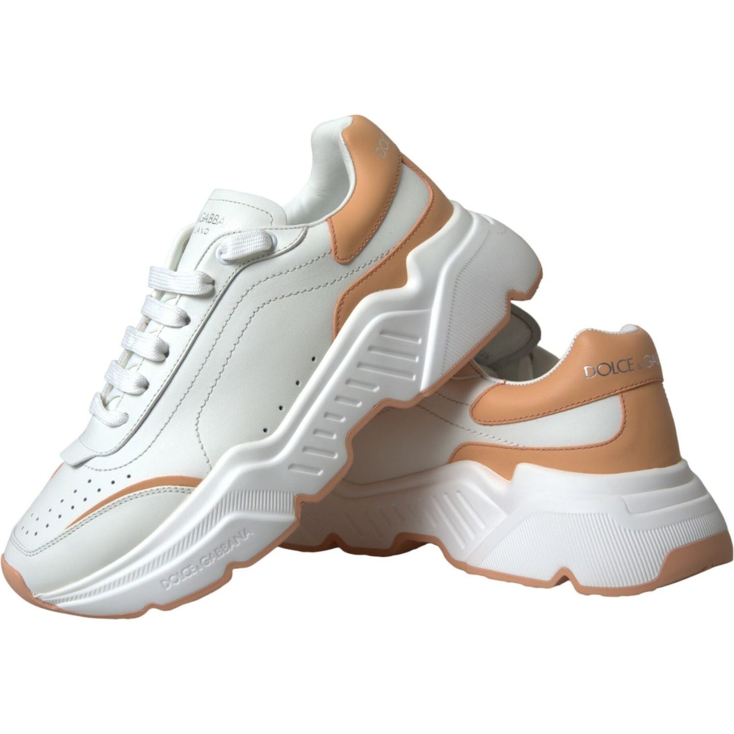 Dolce & Gabbana White Peach DAYMASTER Leather Sneakers Shoes Dolce & Gabbana Light Gray
