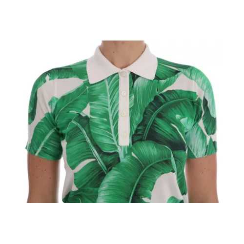 Dolce & Gabbana Green Banana Print Silk Polo T-shirt Dolce & Gabbana Sea Green