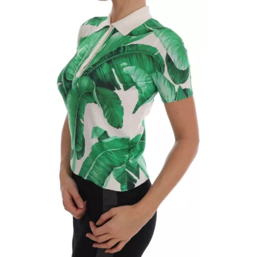 Dolce & Gabbana Green Banana Print Silk Polo T-shirt Dolce & Gabbana Dim Gray