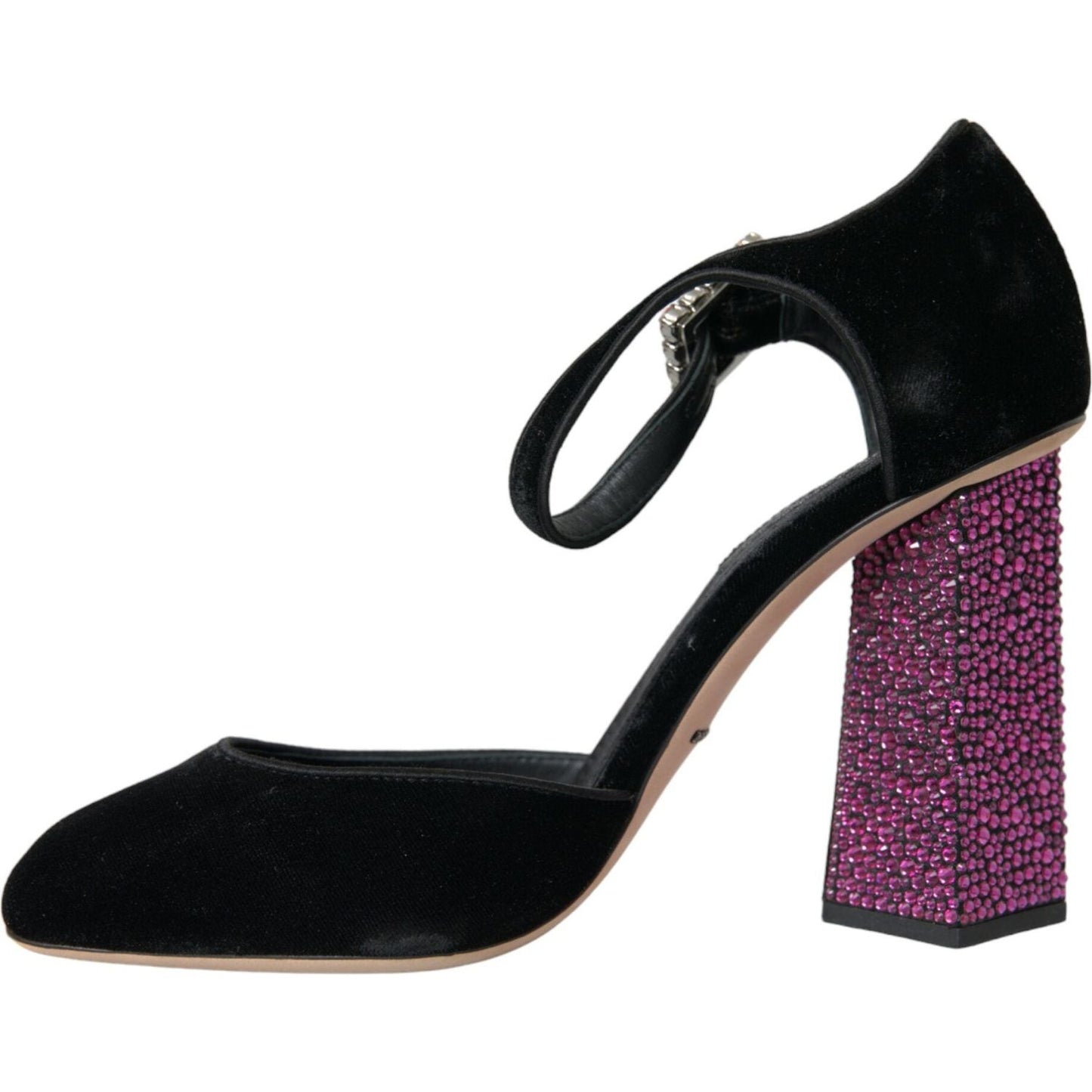 Dolce & Gabbana Black Velvet Strass Crystal Mary Janes Shoes Dolce & Gabbana Rosy Brown