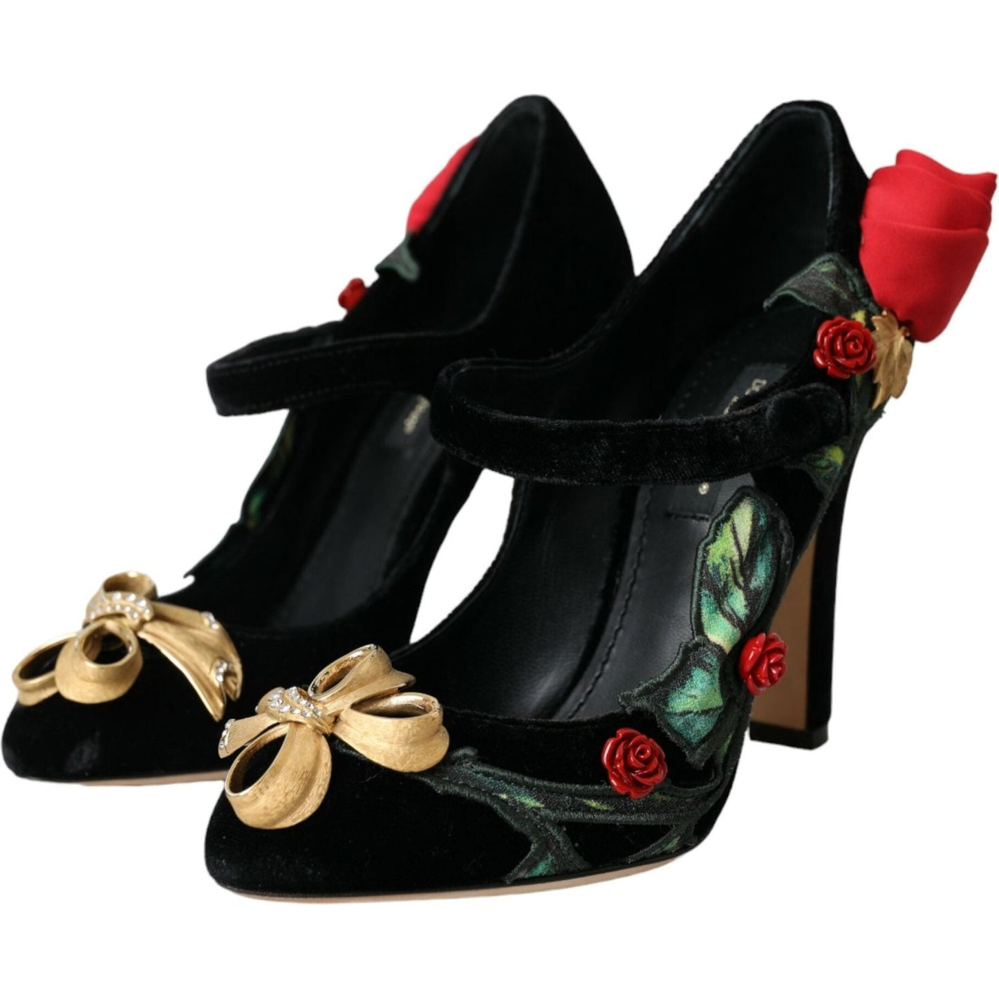 Dolce & Gabbana Black Roses Crystal Brooch Mary Jane Shoes Dolce & Gabbana Rosy Brown