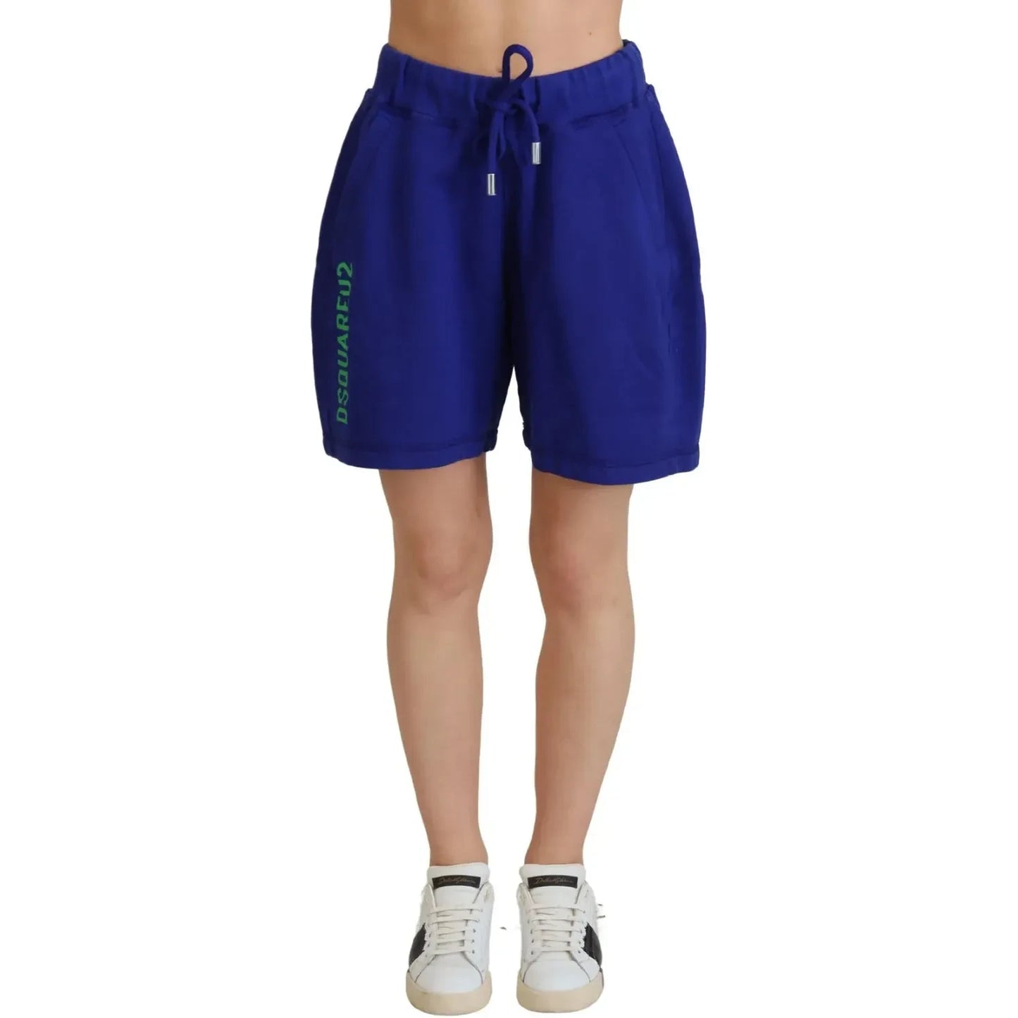 Dsquared² Blue Logo Cotton High Waist Sweatshorts Shorts Dsquared² Midnight Blue
