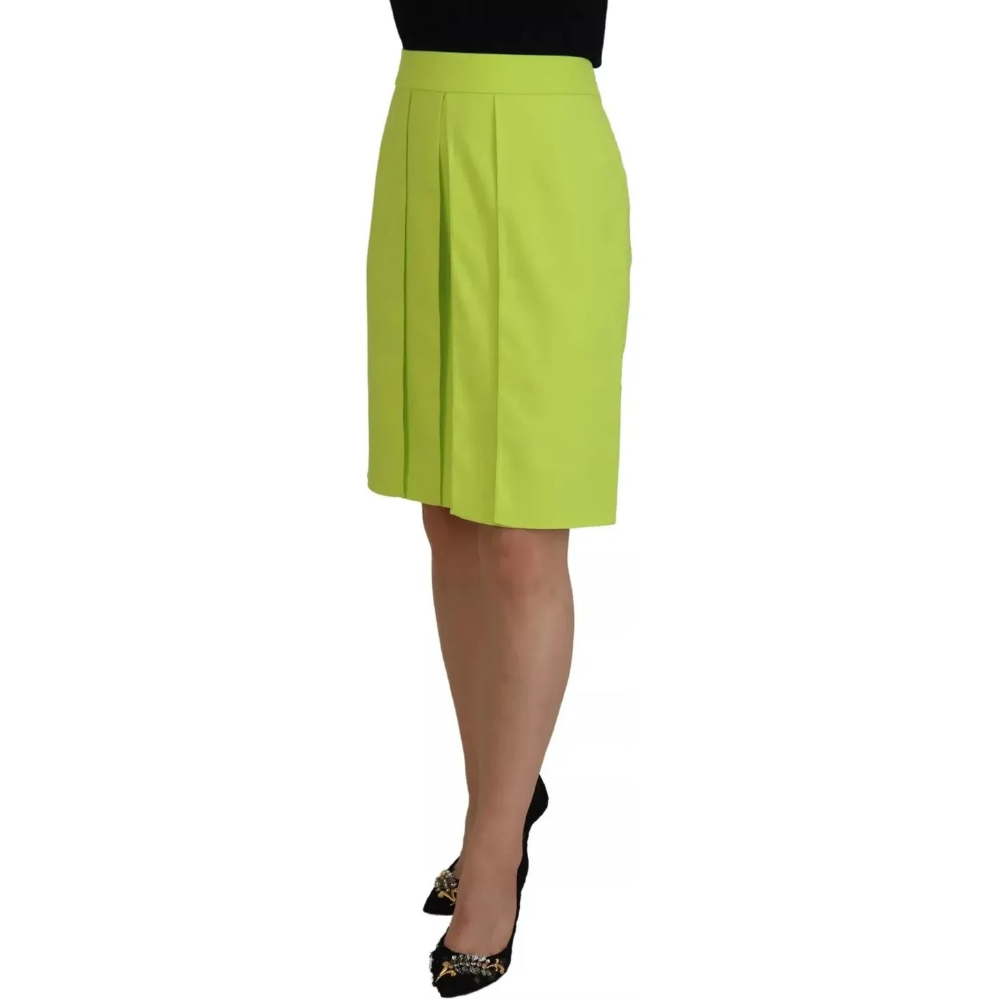 Dsquared² Green High Waist Pleated A-line Knee Length Skirt Dsquared² Dark Khaki