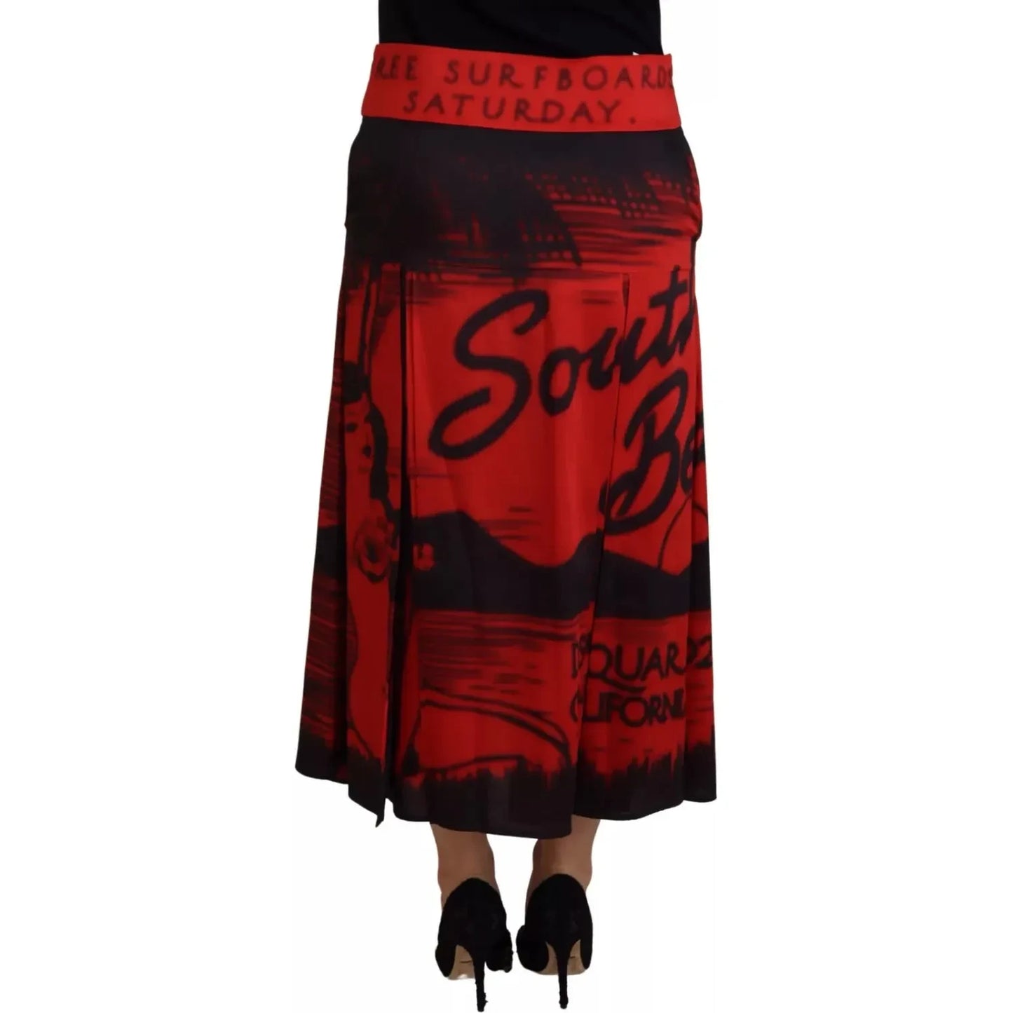 Dsquared² Red Printed High Waist A-line Pleated Midi Skirt Dsquared² Black