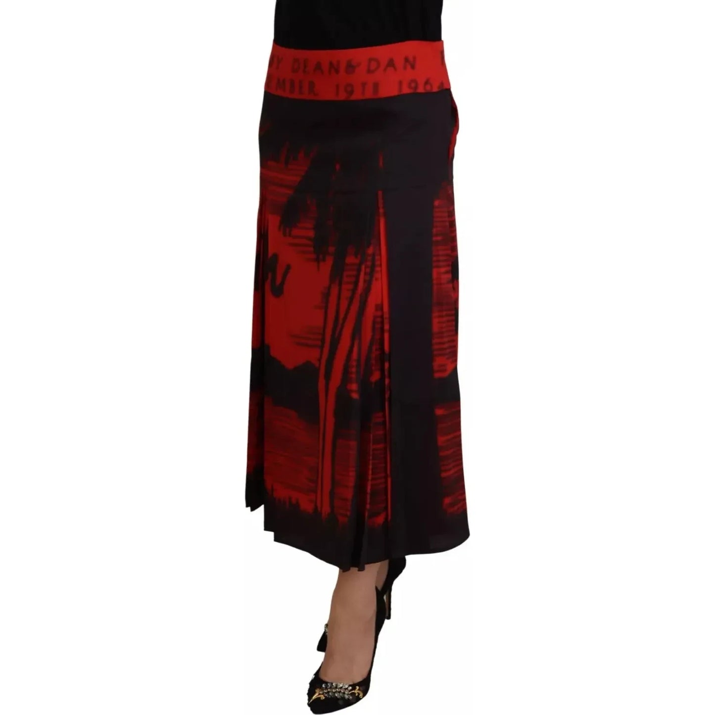 Dsquared² Red Printed High Waist A-line Pleated Midi Skirt Dsquared² Black