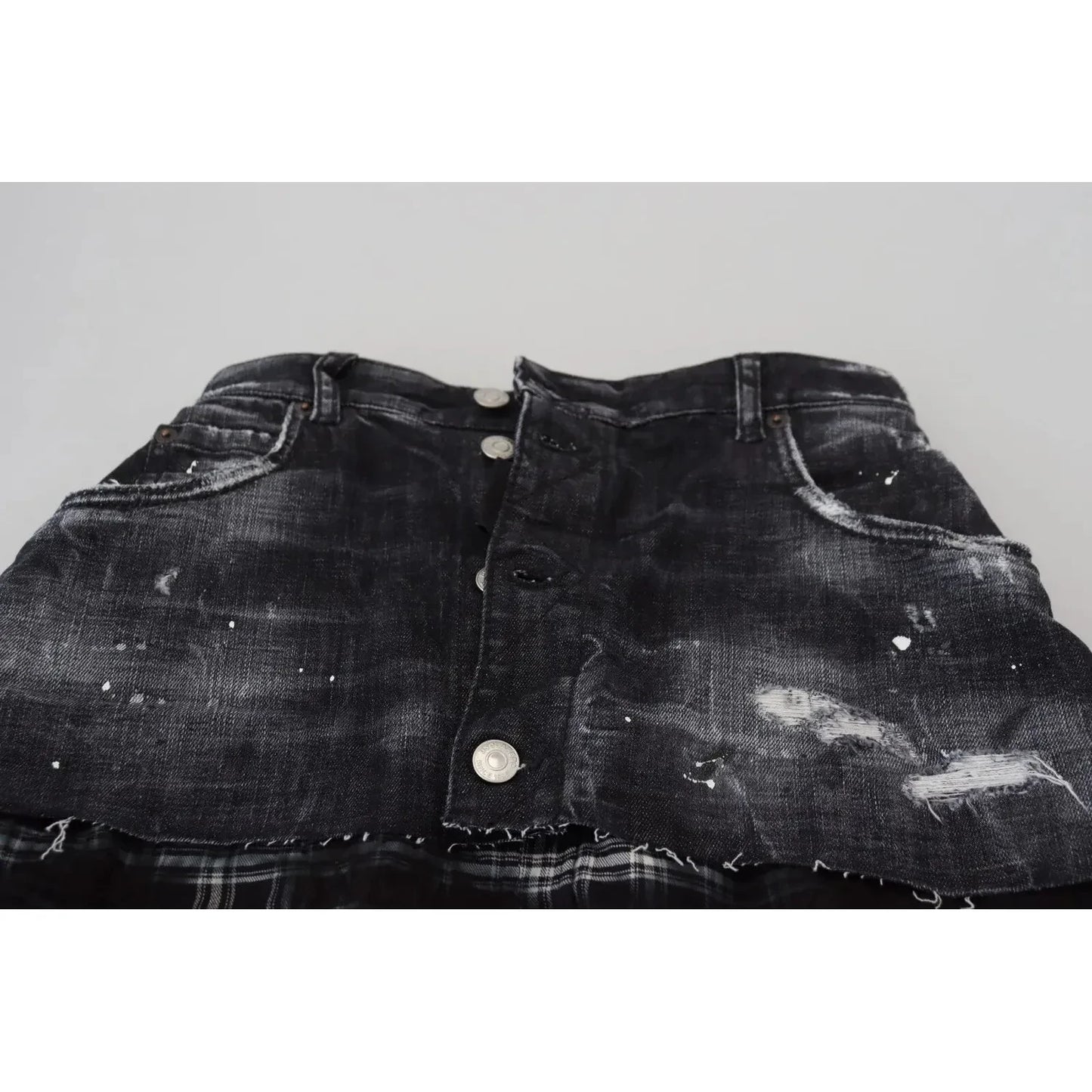Dsquared² Black Checkered High Waist A-line Denim Mini Skirt Dsquared² Light Gray