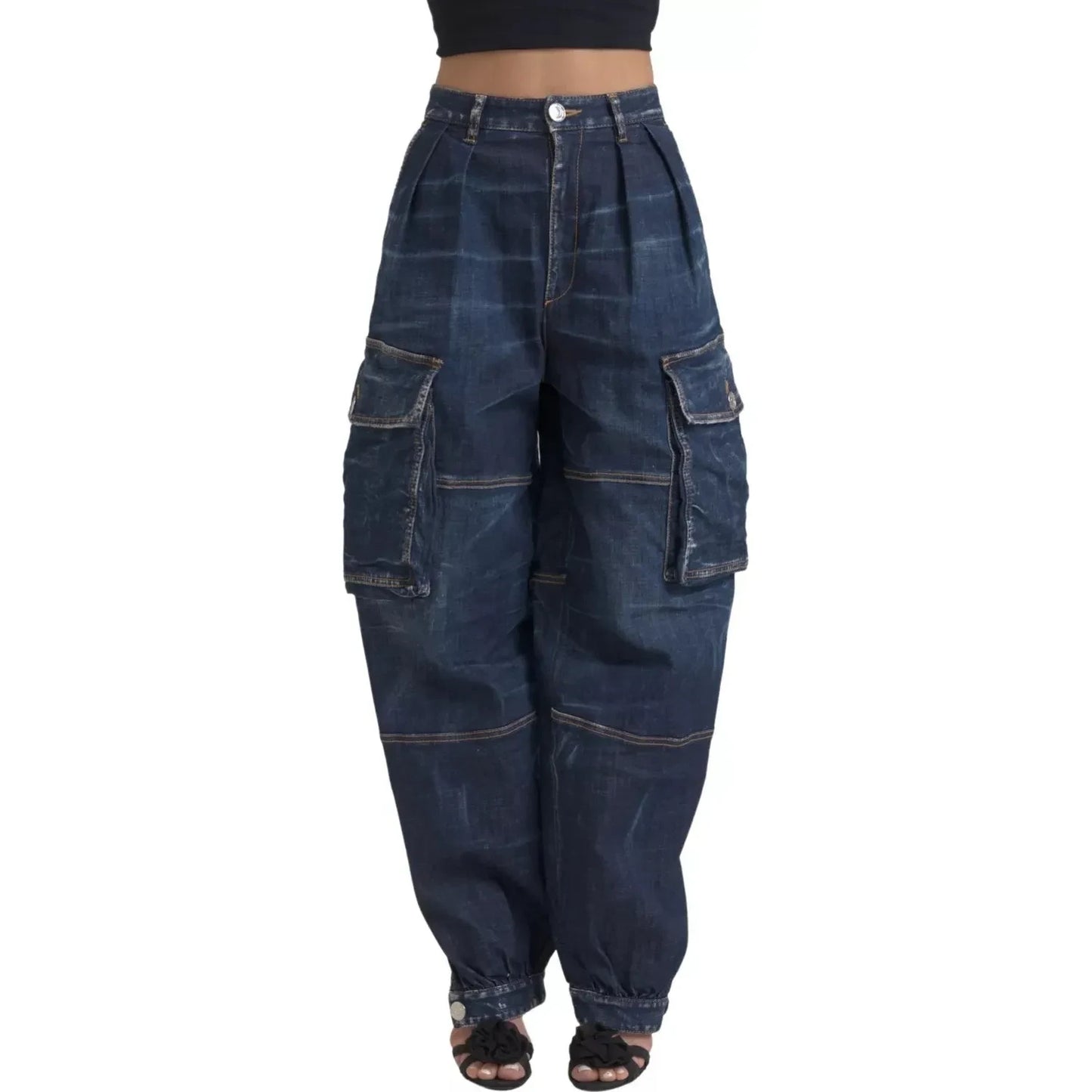 Dsquared² Blue High Waist Cotton Cargo Baggy Denim Jeans Dsquared² Dark Slate Gray