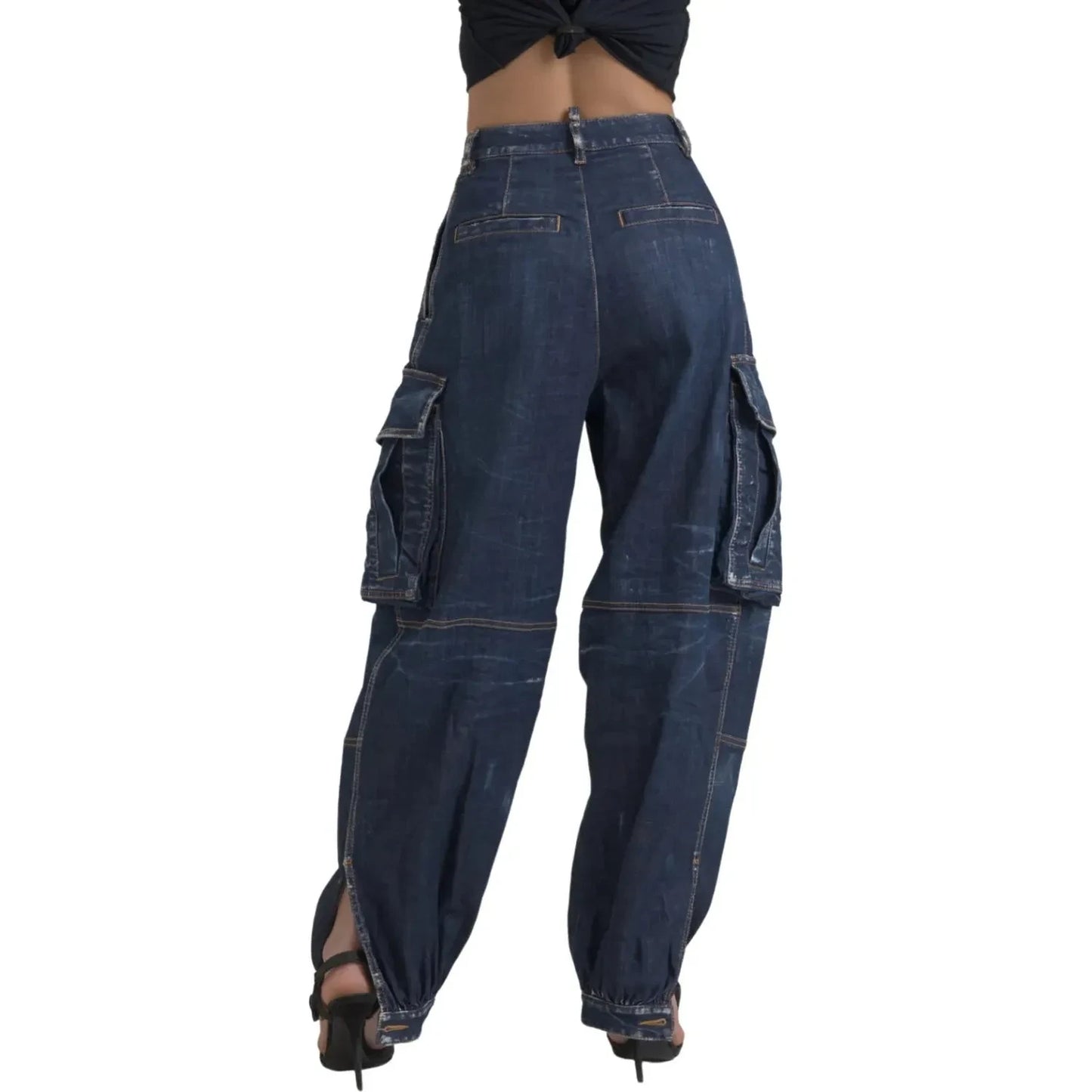 Dsquared² Blue High Waist Cotton Cargo Baggy Denim Jeans Dsquared² Dark Slate Gray