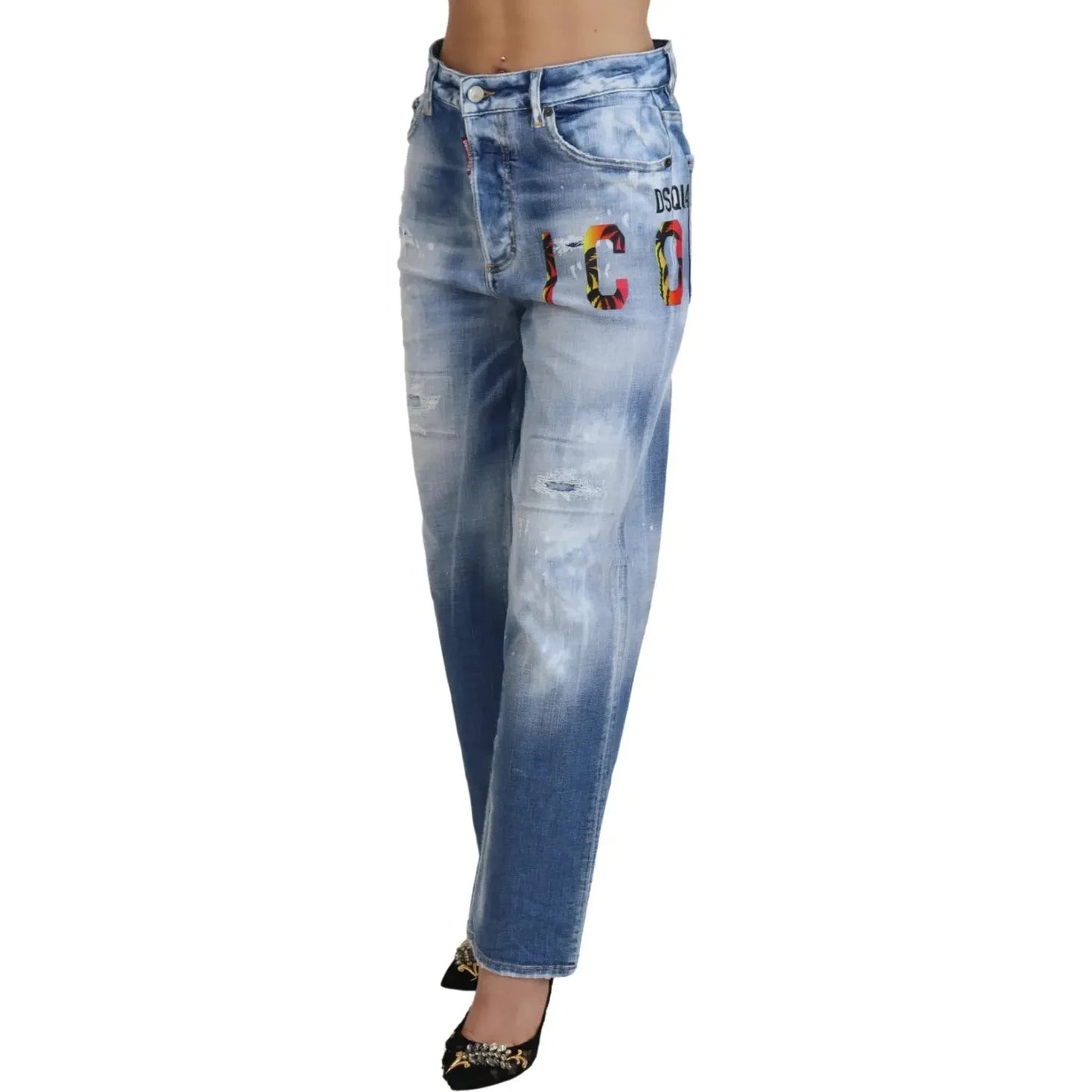 Dsquared² Blue Icon High Waist Straight Denim Jeans Boston Dsquared² Light Slate Gray