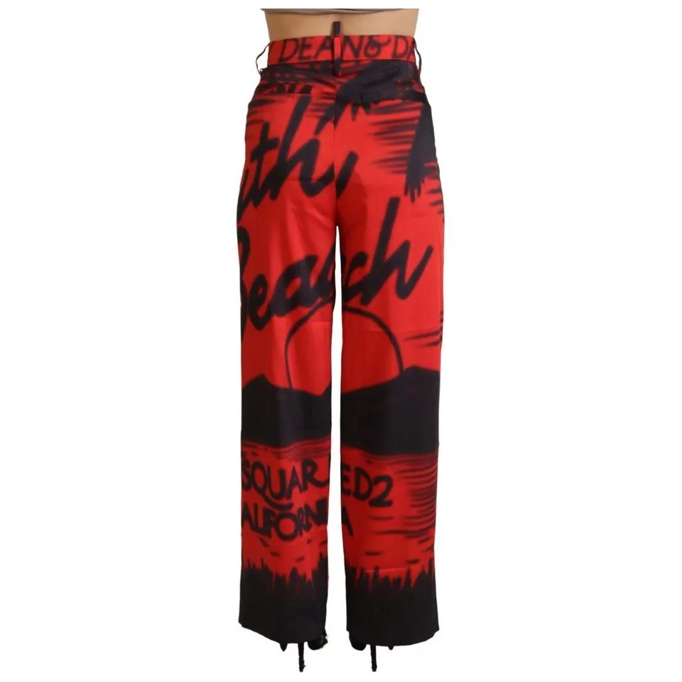 Dsquared² Red Printed High Waist Straight Pants Dsquared² Black