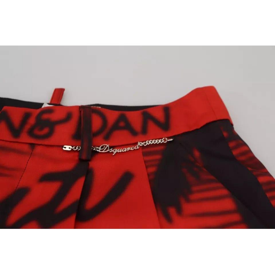 Dsquared² Red Printed High Waist Wide Leg Cropped Pants Dsquared² Dark Red