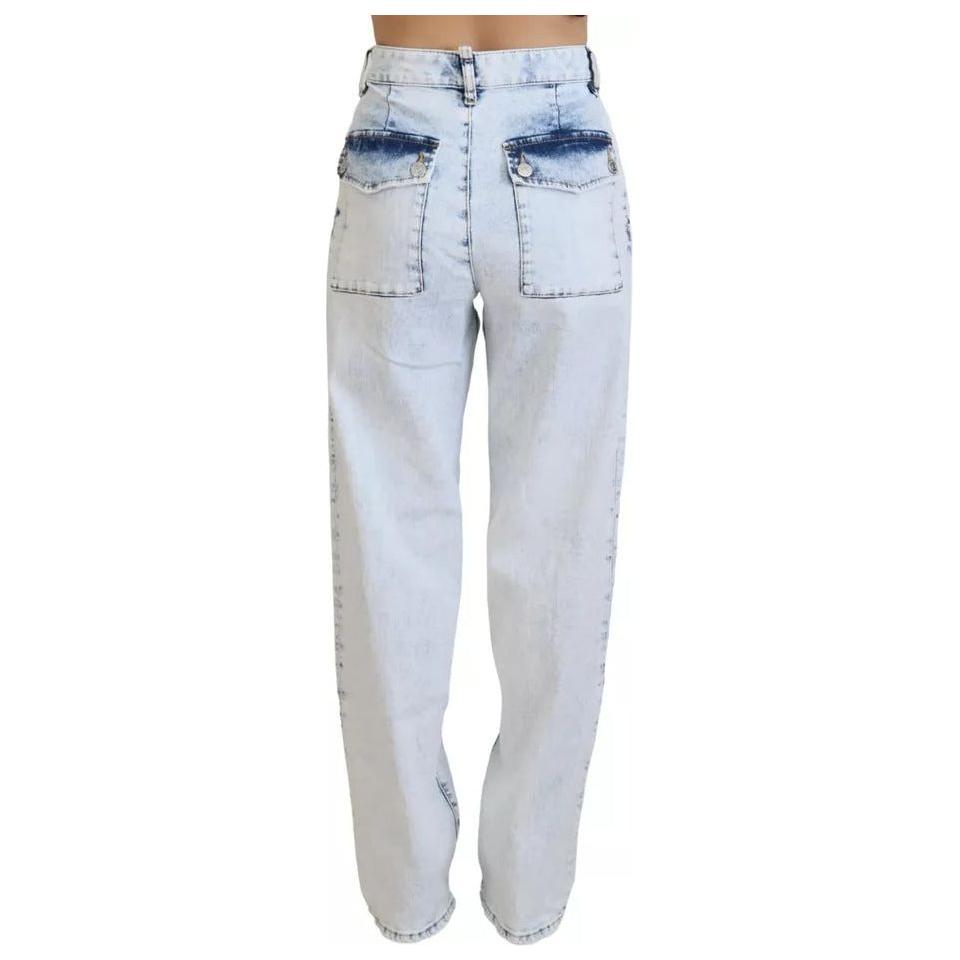 Dsquared² Light Blue Cotton High Waist Straight Denim Jeans Dsquared² Light Gray